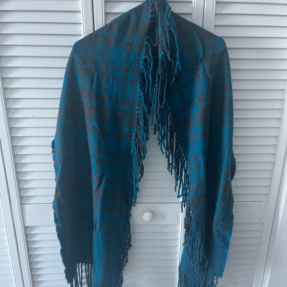 Banana Republic Women’s Checkered Blue Multicolor Lambswool Cashmere Blend Scarf